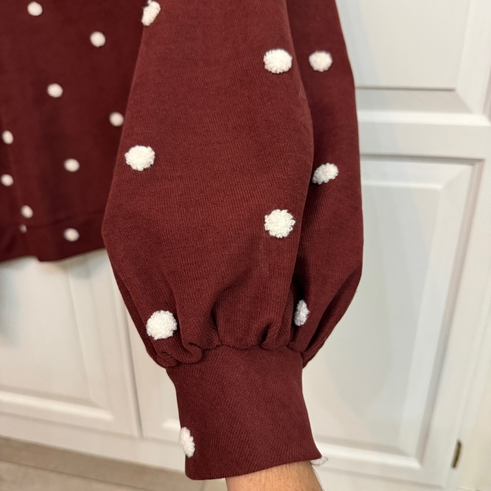 ANDTHEWHY Maroon and White Polka Dot Sweatshirt Size 1X. Dark coquette - Picture 3 of 6